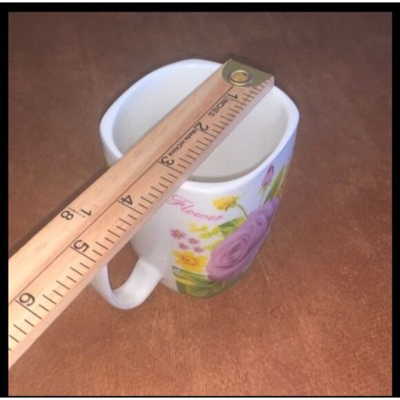 Set Of 2 Floral Ceramic Mugs With Blue & Yellow Rose Design - Picture 10 of 11